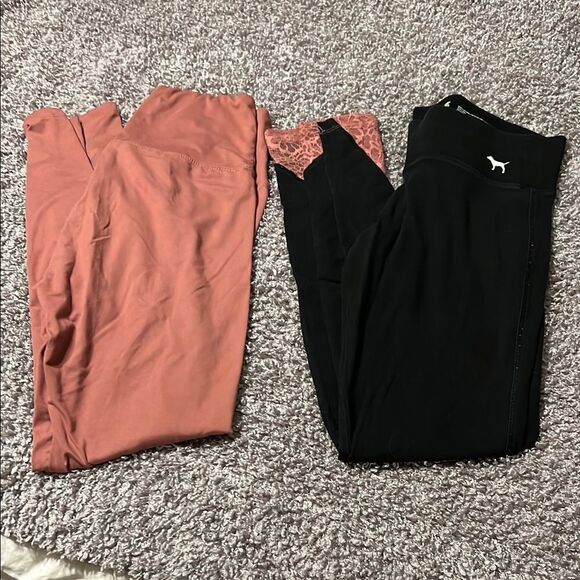 PINK Victoria's Secret Pants - Victoria's Secret Pink Leggings - Black and Coral